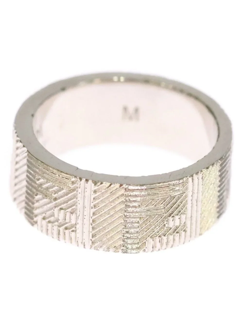 Fendi FF Logo Zucca Pattern Ring Silver